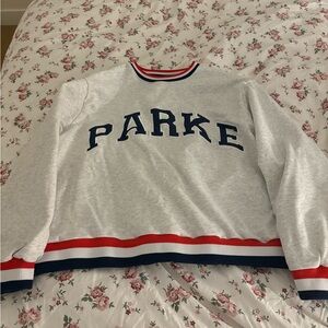 Parke Crewneck - gray with rwb collar and sleeves l/xl